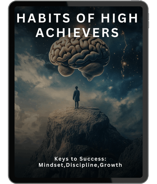 Digital book cover for Bonus #2 of Neuro Energizer titled "Habits of High Achievers" Keys to Success: Mindset, Discipline, Growth.